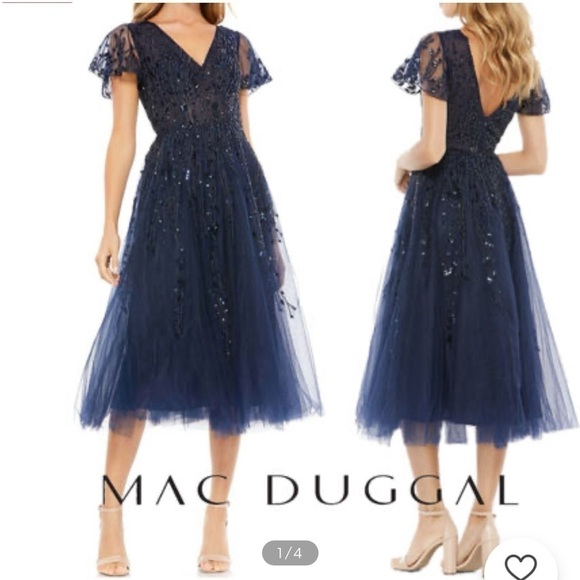 Mac Duggal | A-line Chiffon Flared Studded V-Neck Medium Long size 8 NEW $598 - Picture 1 of 13